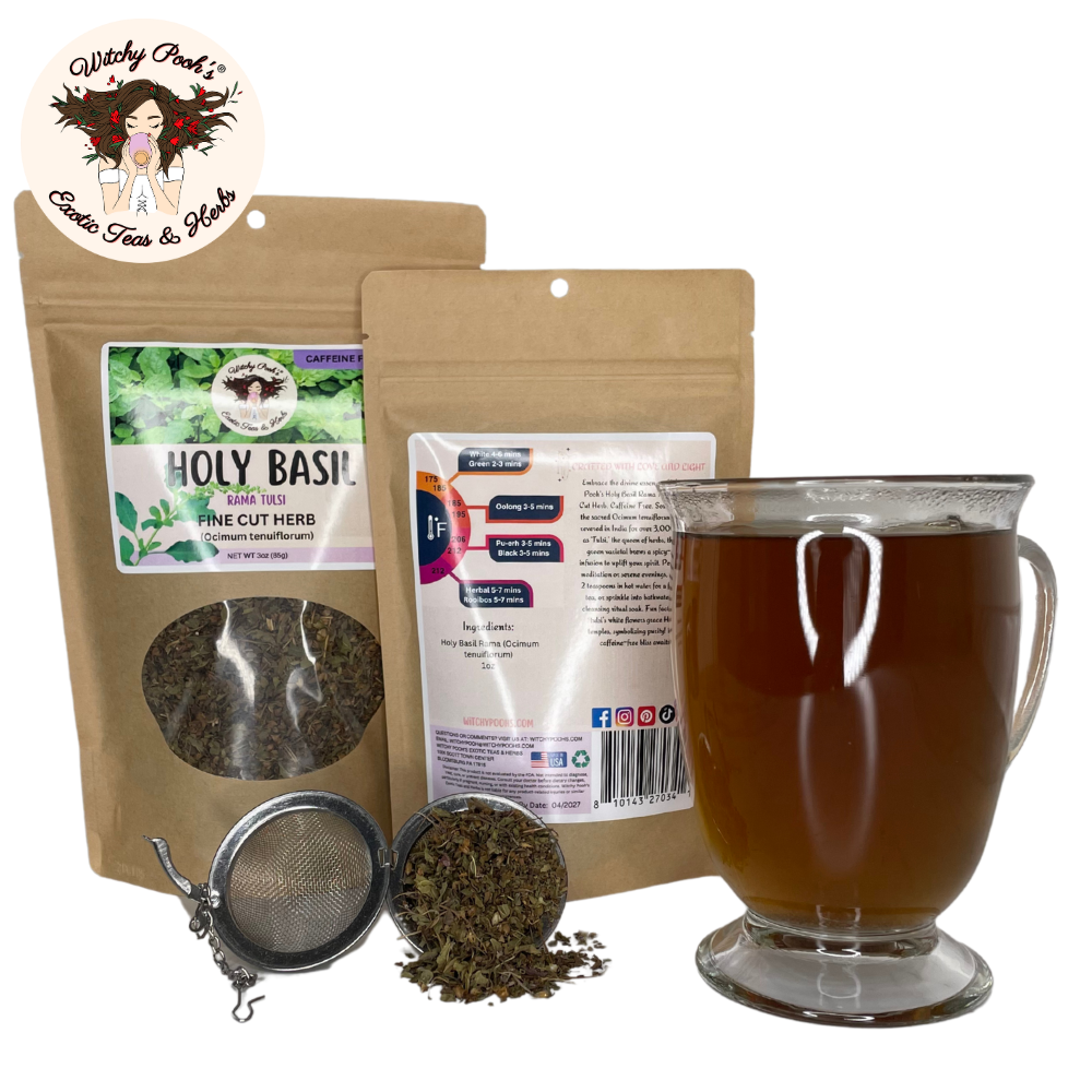 Witchy Pooh's Exotic Teas & Herbs - Venta al por mayor Tés a granel - Té de Albahaca Sagrada de Witchy Pooh - Rama Tulsi, Hoja Suelta14