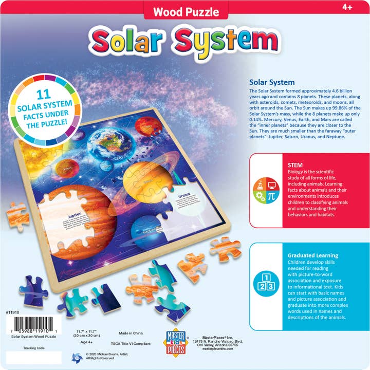 Masterpieces Puzzles - Wholesale Puzzle - Kids - Wood Fun Facts - Solar System 48 Piece Wood Puzzle1