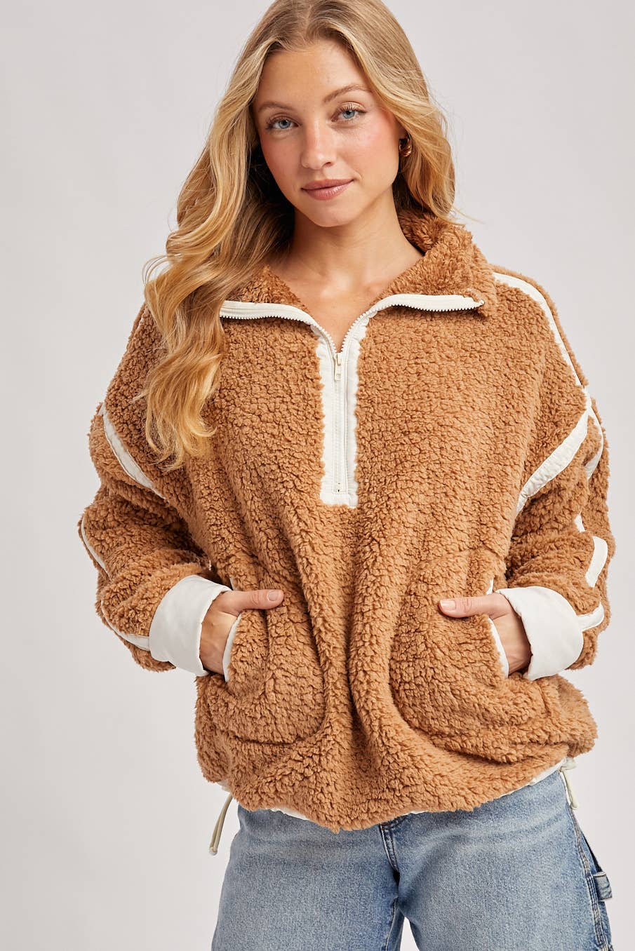 Bluivy - Wholesale Outerwear - Maternity - HALF ZIP CONTRAST SHERPA FLEECE TOP WITH POCKETS11