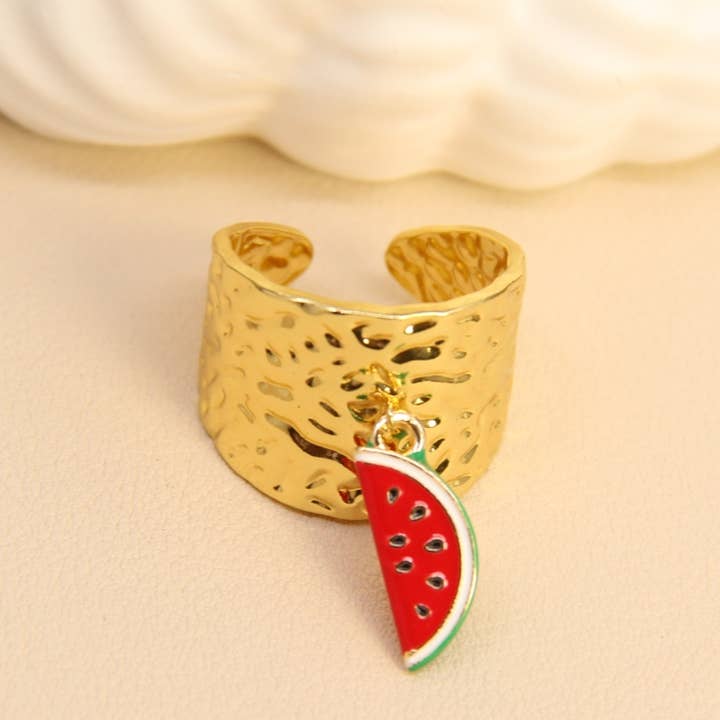 Red Adjustable Stainless Steel Watermelon Charm Ring for wholesale on Faire0