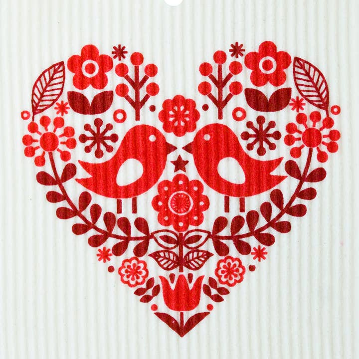 Red Heart w/Bird Pair Swedish Wash Towel for wholesale by Talla Imports
