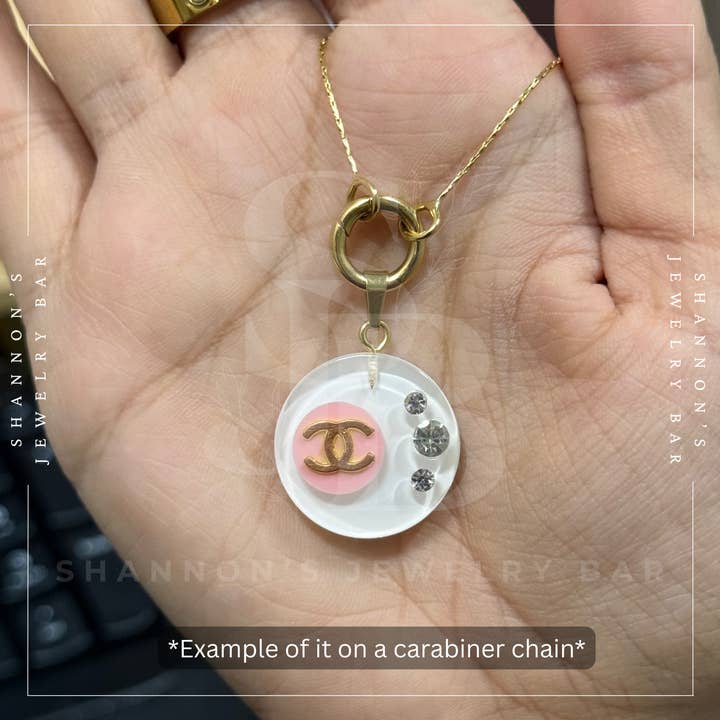 Shannon's Jewelry Bar – wholesale Individual charm/pendant – CHANEL Charm Zipper Pull Gold CC White and Pink Round 22mm 2