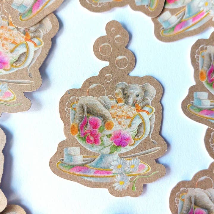 Elephant Bubble High Tea Craftpaper Sticker for wholesale by Digitaldreamcloud