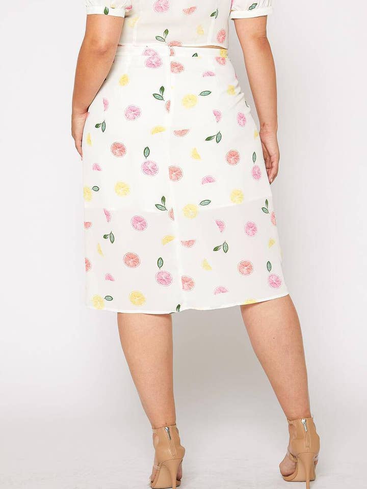 Robink - Wholesale Skirt - Women's - Nurode Plus Size Fruit Punch Button Front Midi Skirt in Frui