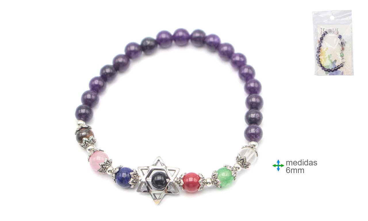 Esoterica Arte – Pulseira com pendente por atacado – Pulseira Pedra 7 Chackras 6mm (6 unid.)0