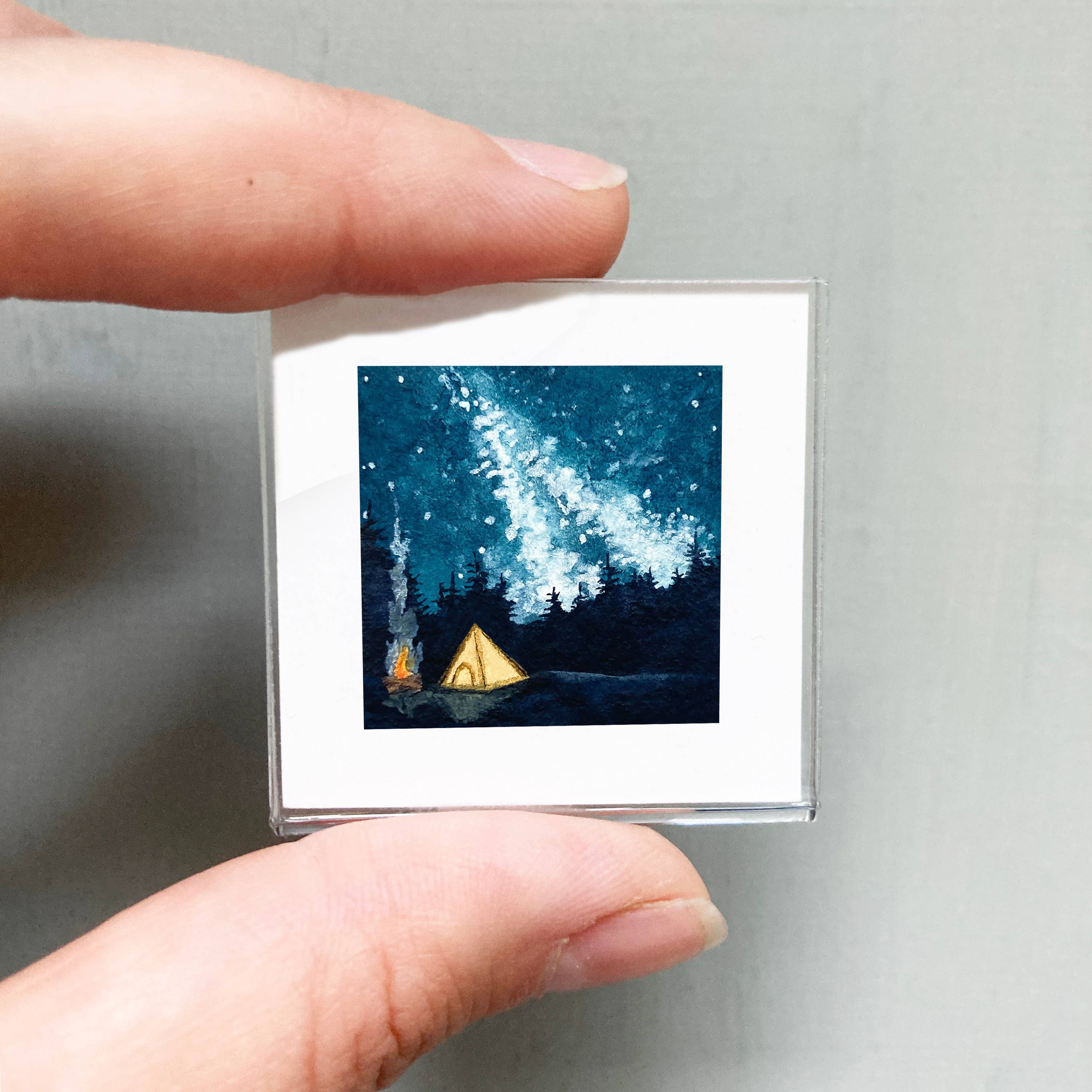 Mick's Art Goods - Wholesale Art Print - Mini 1" Camping Galaxy Night Tiny Watercolor Print0