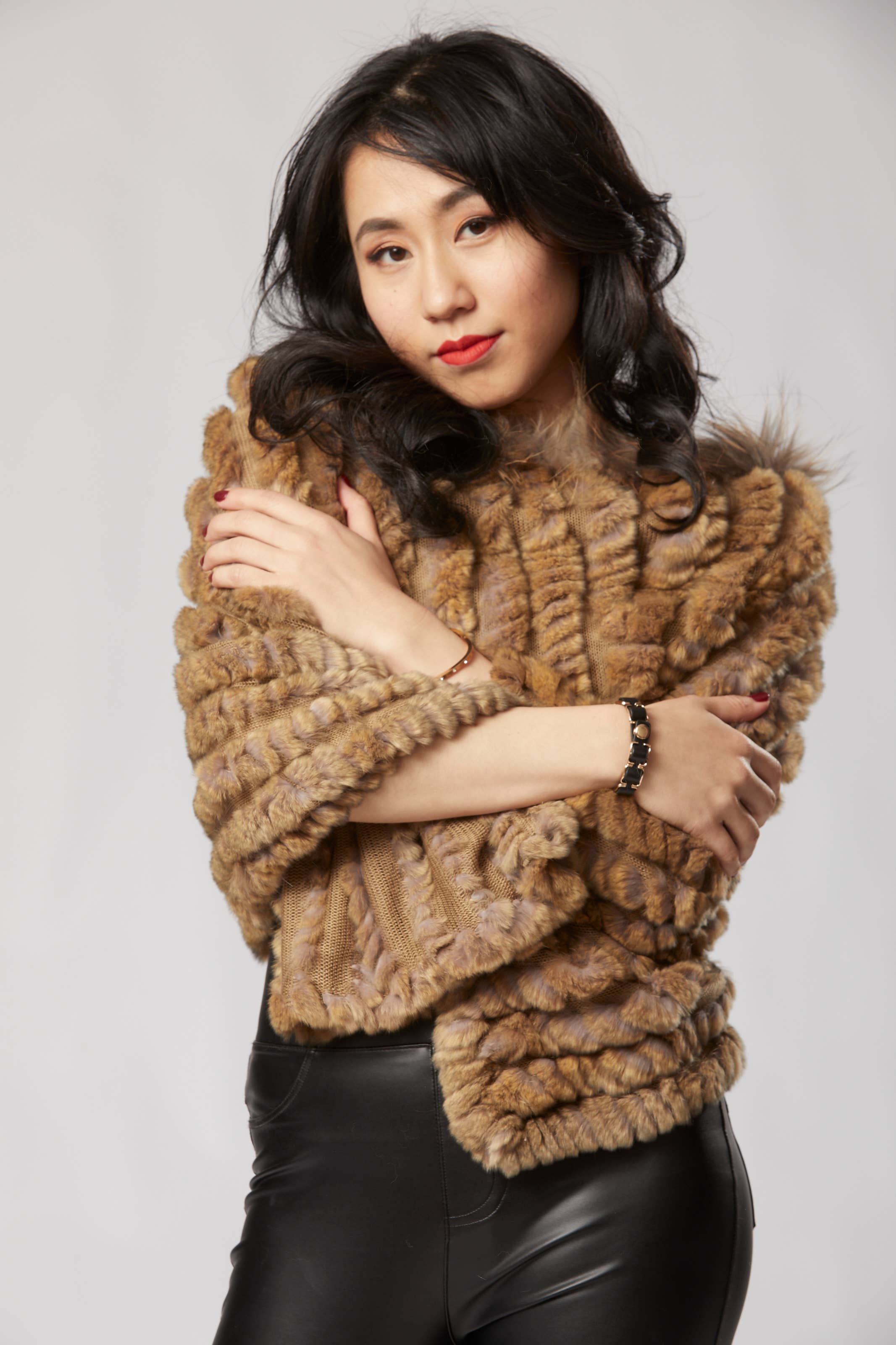 Opulence Fluff - Wholesale Poncho - Women's - Elena Long Poncho - Multi Brown2