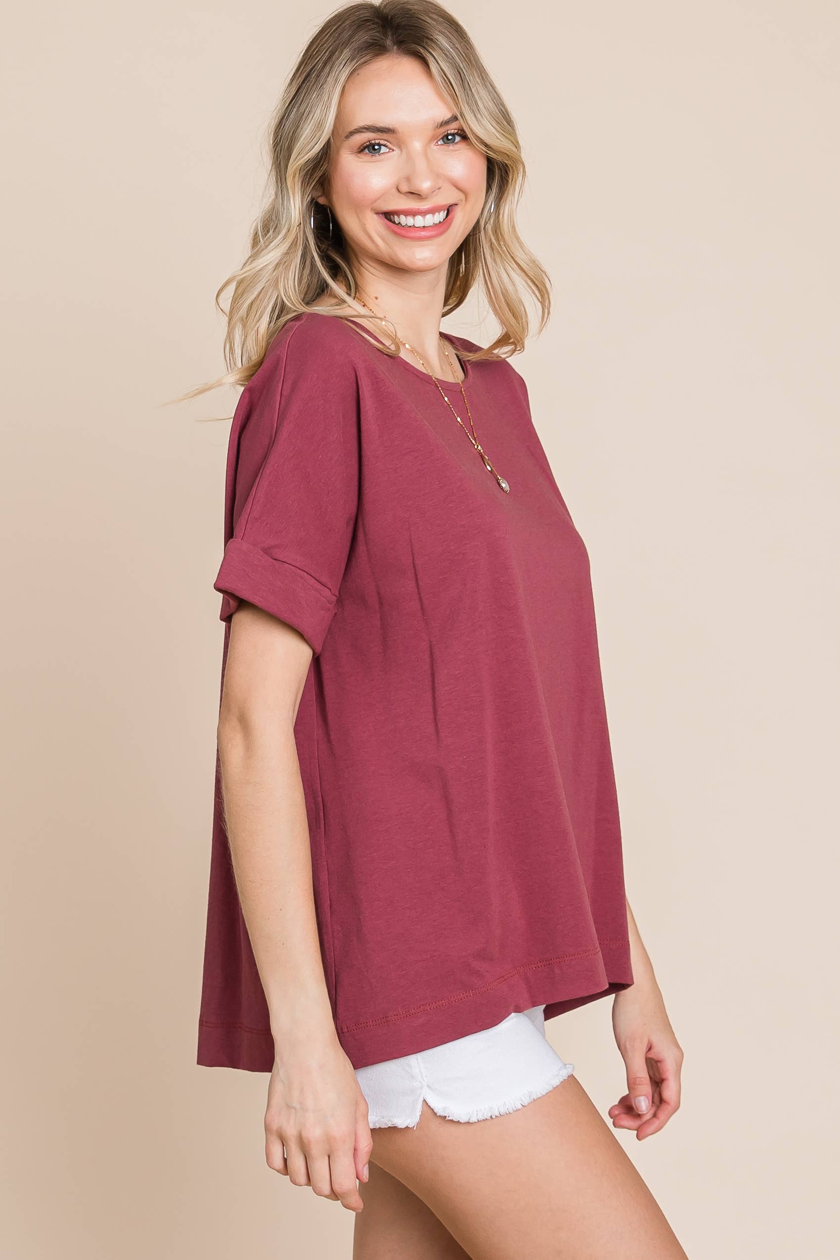 Emerald Collection - Wholesale T-Shirt - Women's - ETK-8825 Solid Cotton Casual Top6