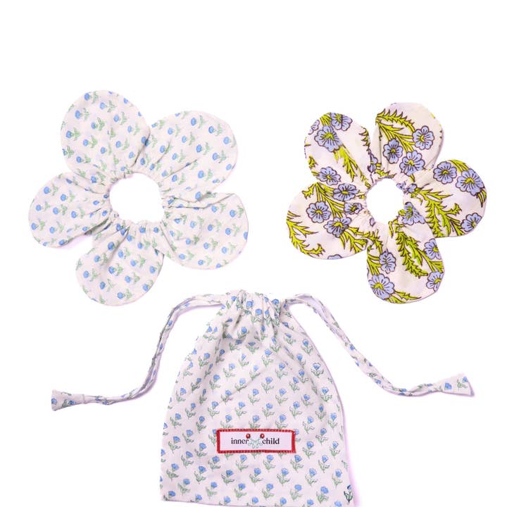 Marais Block Print Flower Scrunchie Set in Blue and other Purchase Wholesale blue scrunchies. Free Returns & Net 60 Terms on Faire trending on Faire.