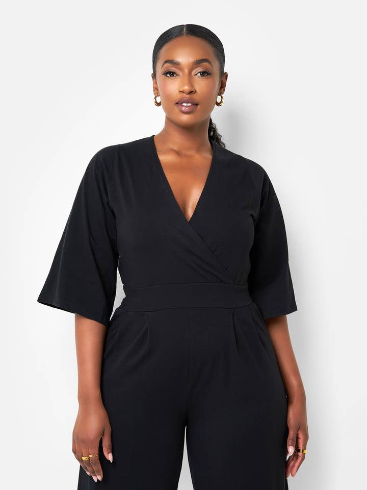 Karma Pleated Wide Leg Jumpsuit - Black for wholesale on Faire2