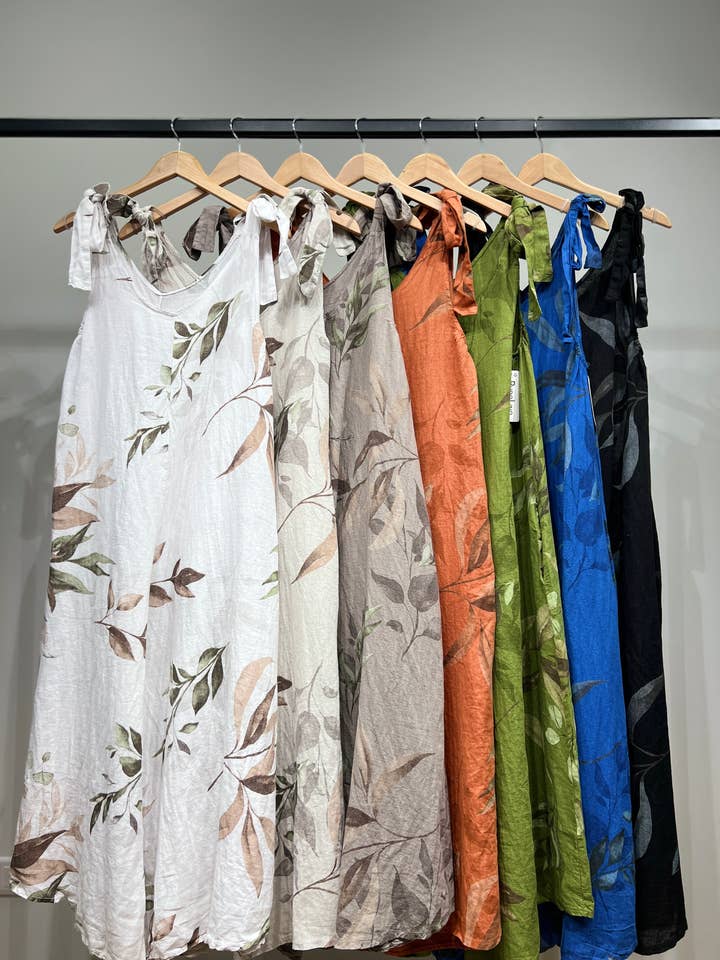 L'Emotion - Wholesale Jumpsuit - Women's - Floral Pattern Knotted Strap Jumpsuit 100% Linen