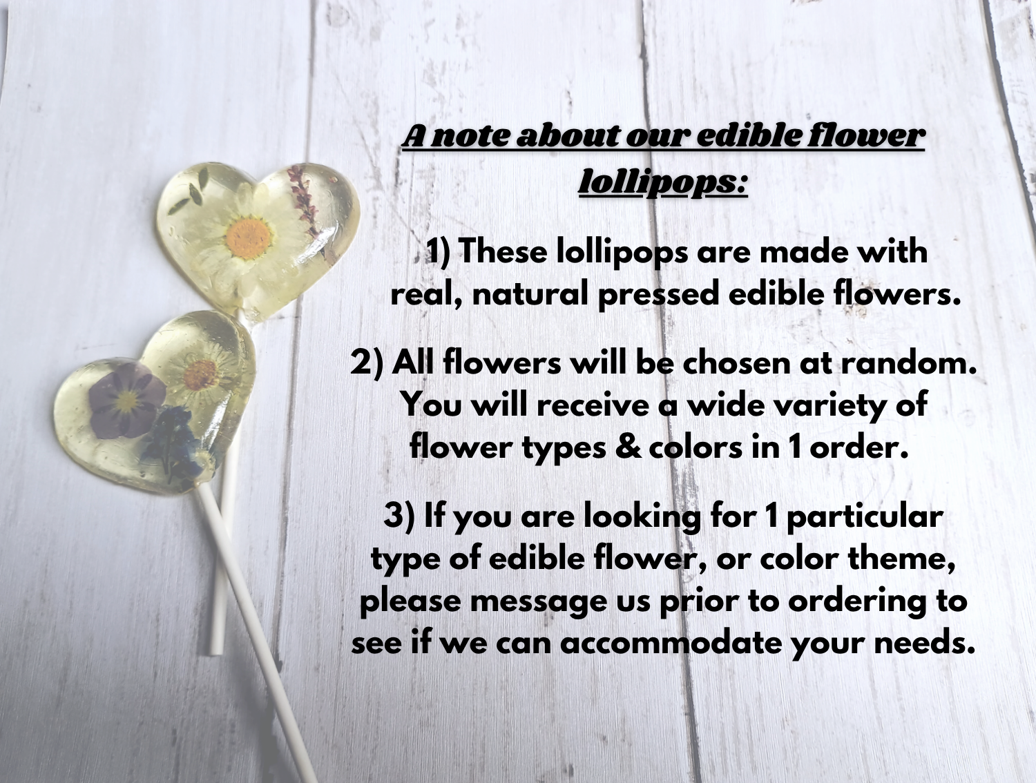 Homespun Parties - Wholesale Lollipop - Real Pressed Edible Flower Heart Lollipop, Garden Party 5