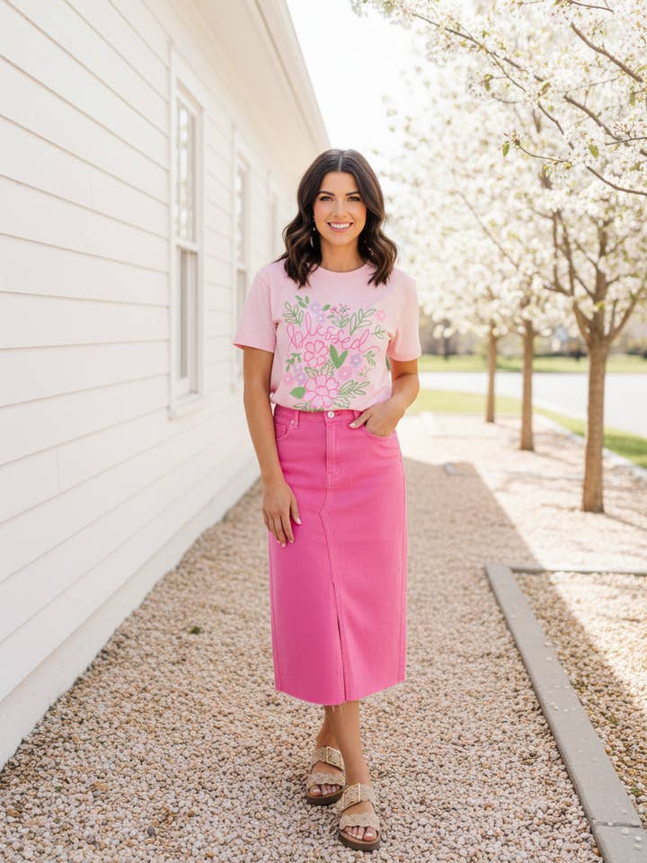 Blessed Floral T-Shirt — Pastel Flower Graphic Tee for wholesale by Pearly Peach