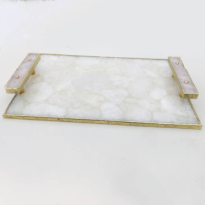 The Tangerine Store - Wholesale Serving tray - White Crystal Agate Plated Serving Tray With Clear Quartz Handles/Personalised Momentos/Sign Boards7