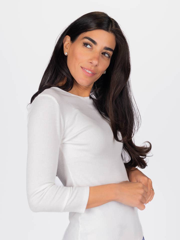 ROMI TEE 3/4 SLEEVE (WHITE) for wholesale by Yakira Bella