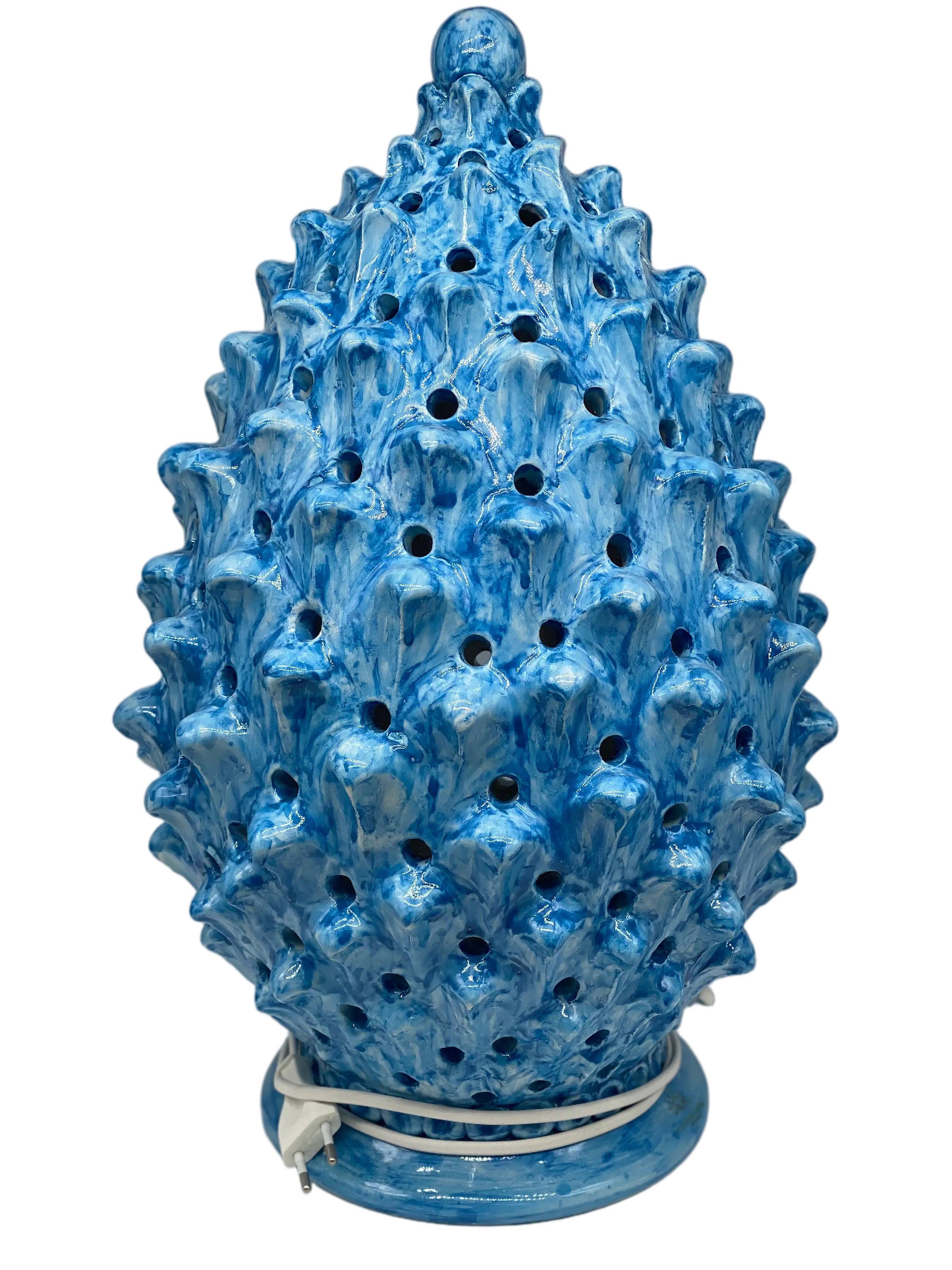 DD Ceramiche Siciliane - Wholesale Accent/Desk Lamp - Pigna Luis perforated Caltagirone Ceramic Lamp cm H.45 L.28 Handcrafted Antique Blue