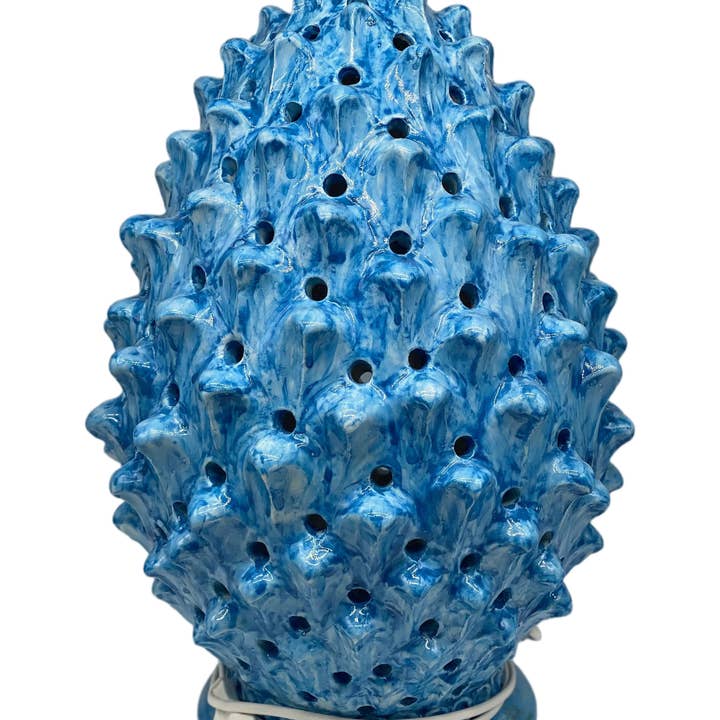 DD Ceramiche Siciliane - Wholesale Accent/Desk Lamp - Pigna Luis perforated Caltagirone Ceramic Lamp cm H.45 L.28 Handcrafted Antique Blue0