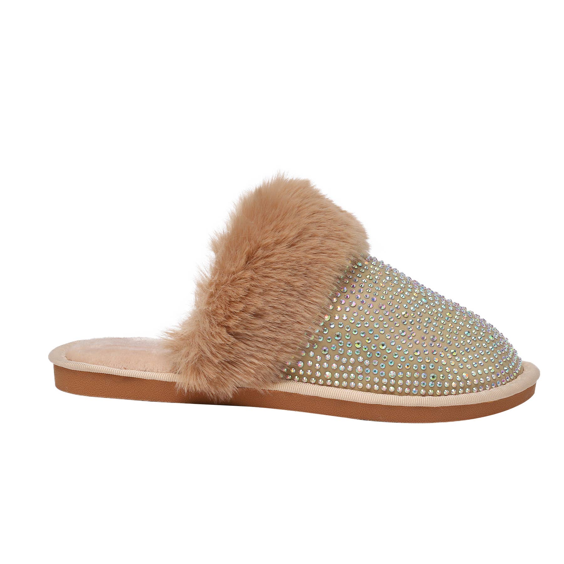 Natalie Mills - Wholesale Slippers - Women's - Lora Closed Toe Rhinestone Faux Fur Slippers7