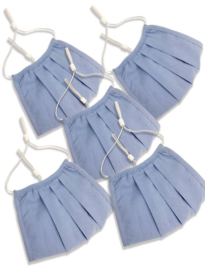 Blue Pleated Face Mask w/ Filter & Adjustable, Sale- 15% off for wholesale by DtlaClothing