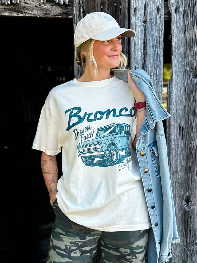 Driven By Faith Bronco Tee for wholesale by Worthy Wear