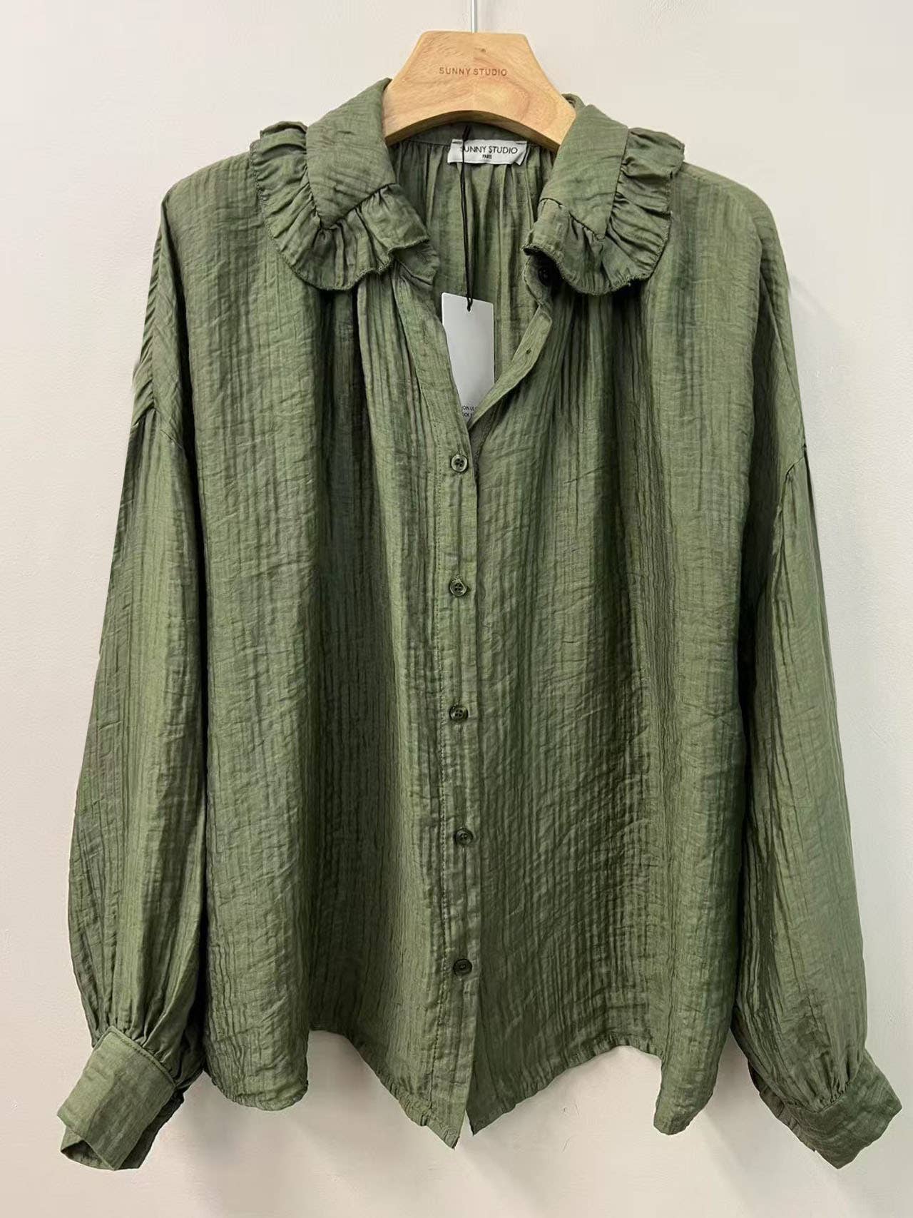 SUNNY STUDIO - Wholesale Button Down Shirt - Women's - Light blouse with gathered collar6