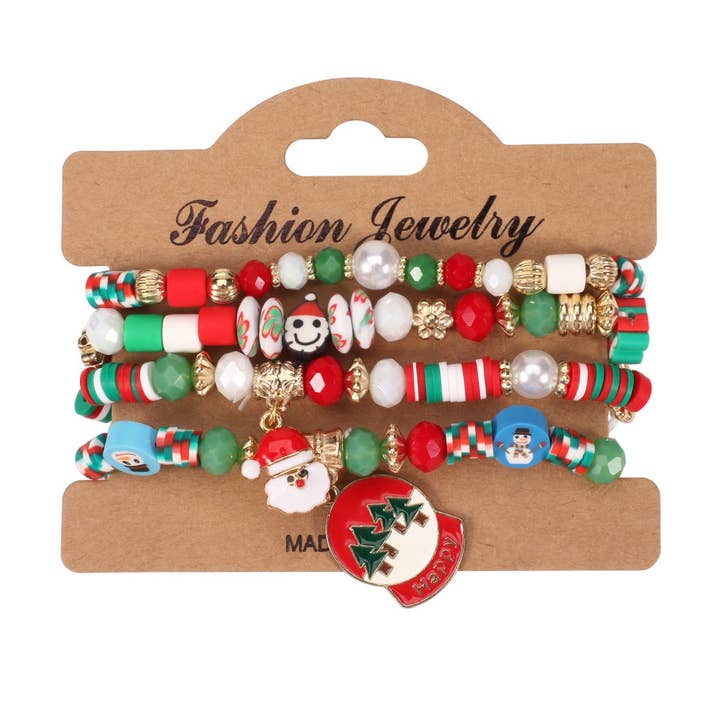 NINEXIS - Wholesale Beaded Bracelet - CWMM10448_CHRISTMAS CHARM BEADED BRACELET SNOWMAN TREE GIFT2