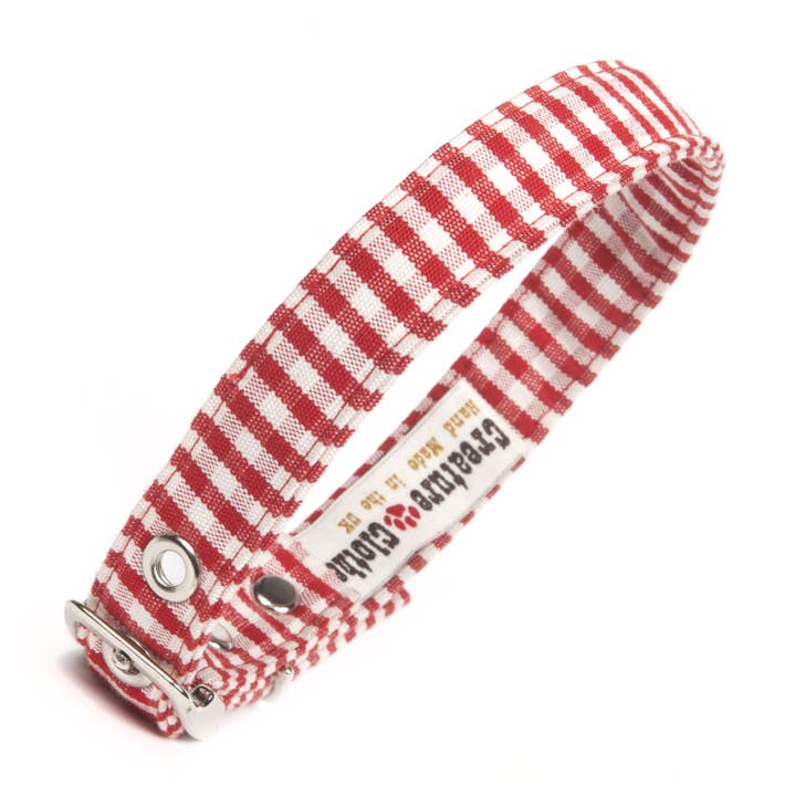 Hondenhalsband — Red Gingham (v) voor wholesale door Creature Clothes