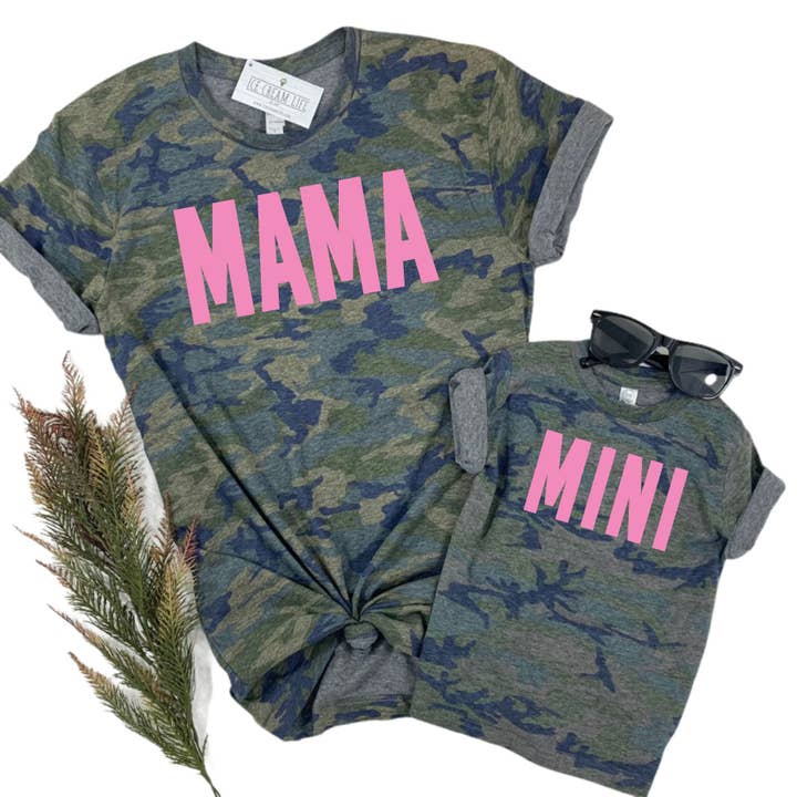 CAMO MAMA SHIRT, WOMENS CAMOUFLAGE TSHIRT, MAMA MINI TEES for wholesale by Ice Cream Life