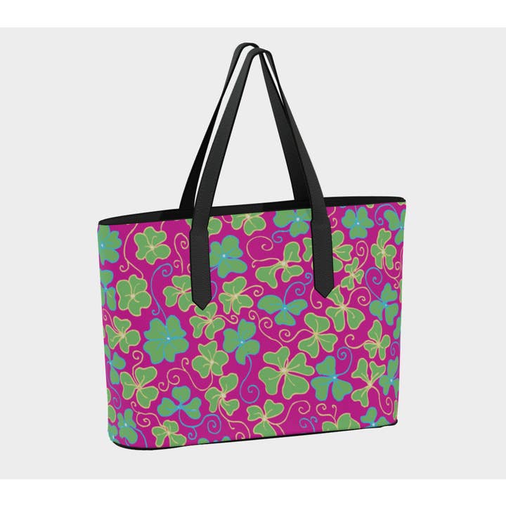 RiverWood Forest - Wholesale Tote Bag - Women's - Irish Jig Pink Clover Vegan Leather Tote Bag Purse1