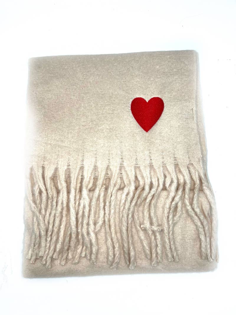 LINETA - Venta al por mayor Bufanda - Mujer - Bufanda grande con flecos y corazón bordado HH-2105