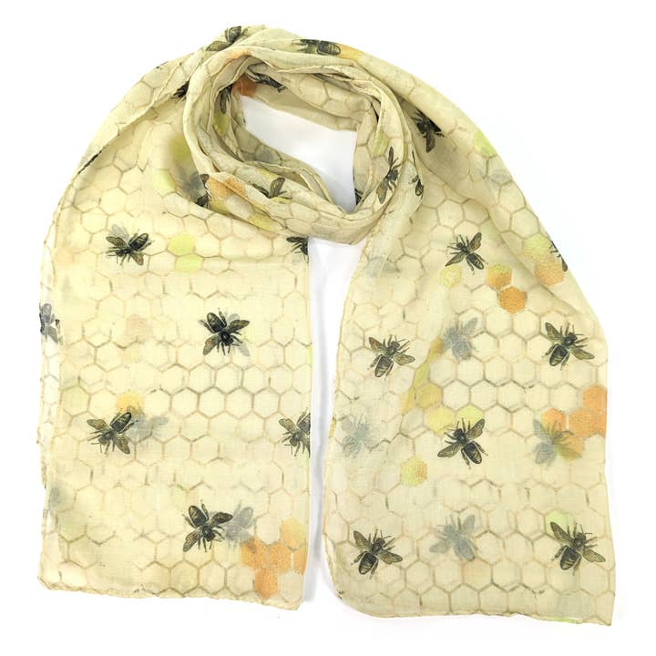 Bee & Honeycomb Scarf - Exclusive Design (50x180cm) for wholesale by Black Ginger