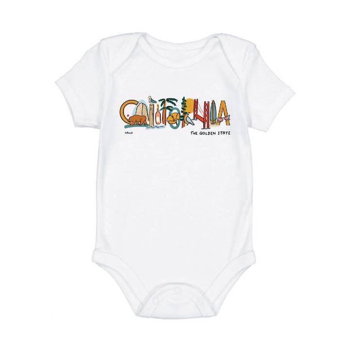 Onesie com letras de referência da Califórnia por atacado de doodles.ink.