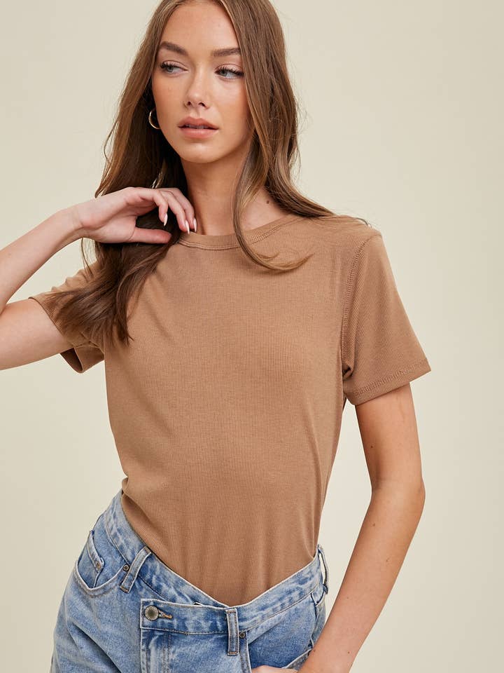 Wishlist Apparel - Wholesale T-Shirt - Women's - RIBBED KNIT BASIC T-SHIRT / WL18-171456