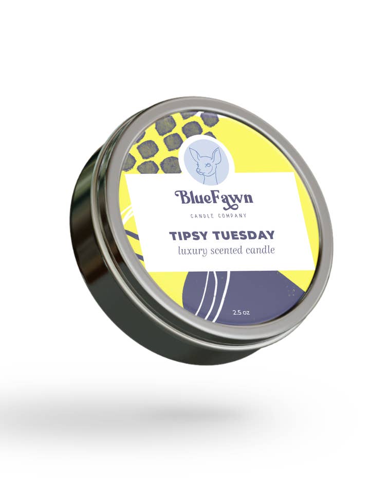 Tipsy Tuesday - Grapefruit and Plum Tin Scented Candle for wholesale by Blue Fawn Candle Company