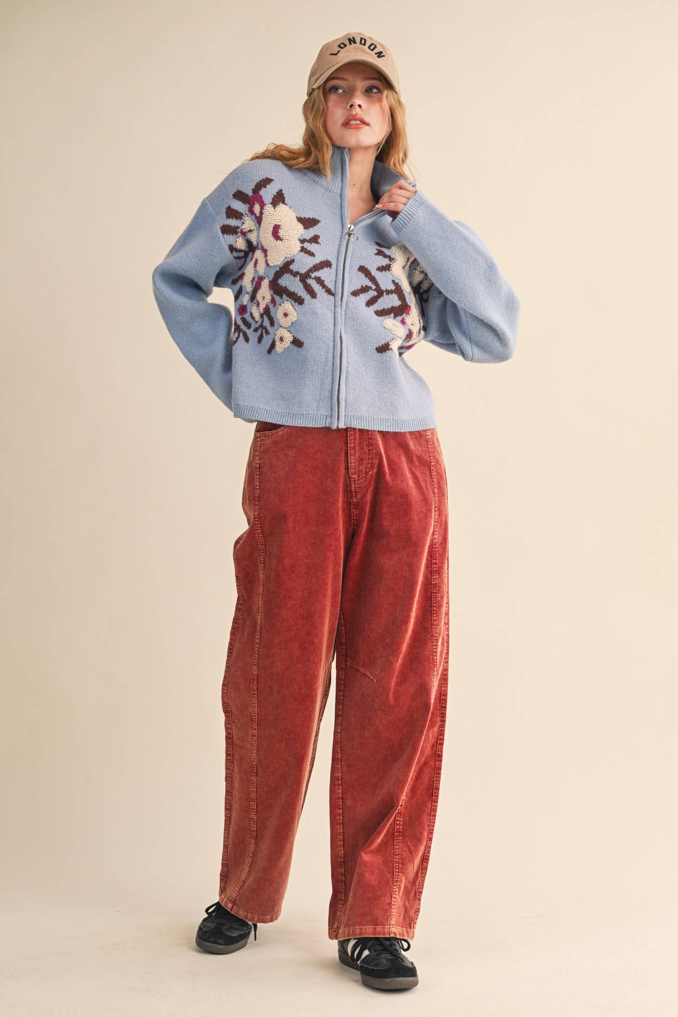 &MERCI - Wholesale Cardigan - Women's - FLORAL ZIP UP SWEATER CARDIGAN MSW1118847