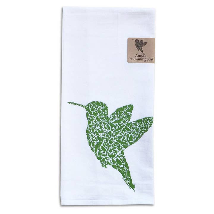 Hummingbird Flour Sack Towel with West Coast Native Birds for wholesale by Alice Frost Studio