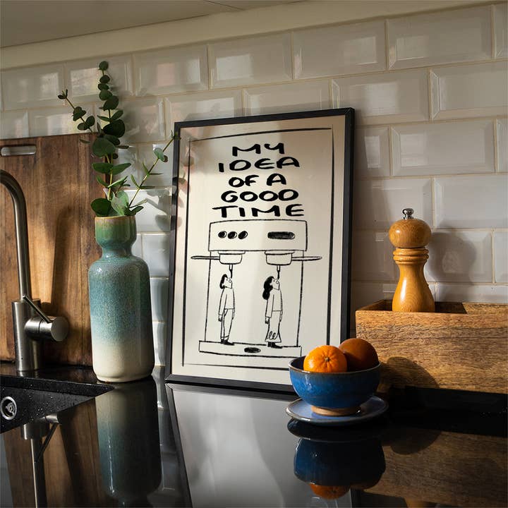 Mon idée d'un bon moment drôle affiche imprimée de cuisine café pour la vente par Mother & Sun Studio