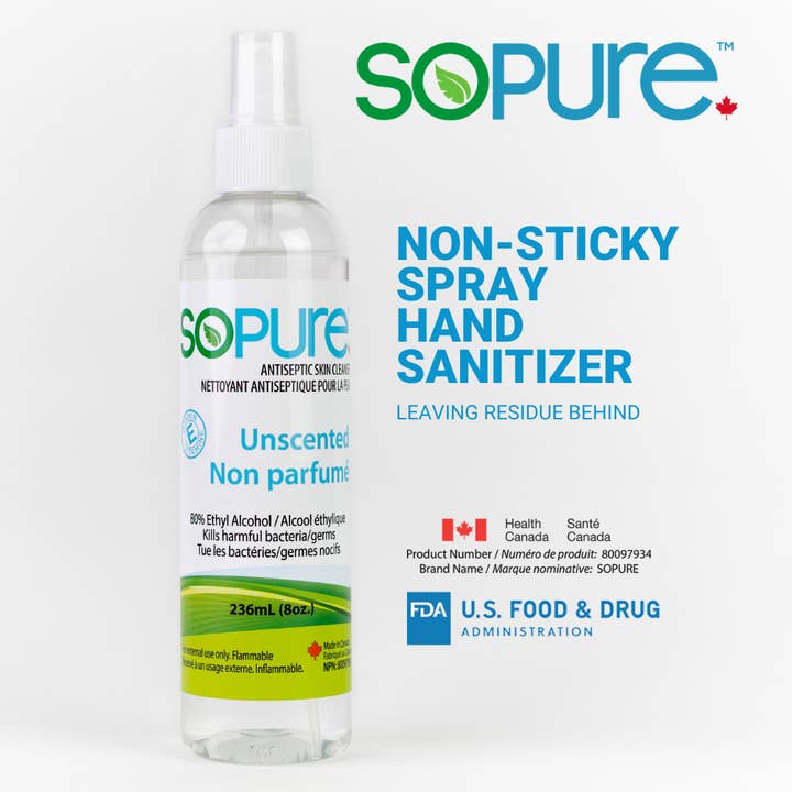 SoPure – wholesale Handdesinfektion – 8oz eller 236ml Spray Hand Sanitizer 80% etylalkohol1