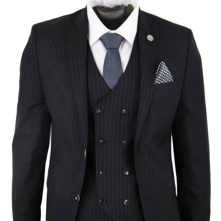 Men's 3 Piece Black Pinstripe Retro Suit for wholesale by Infinity Leather (Upperclass Fashions Ltd)