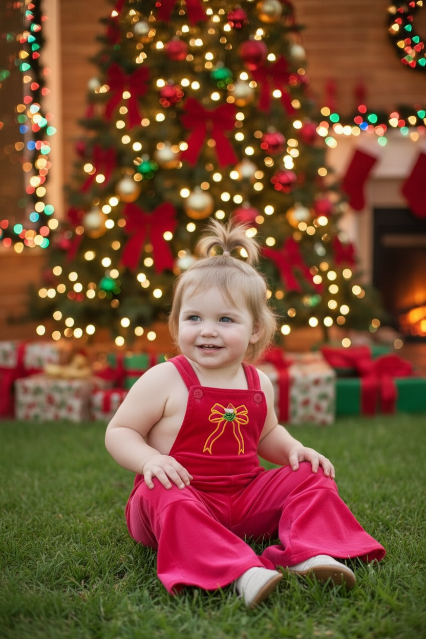 Kids Charm Online - Wholesale Jumpsuit - Kids - Christmas character on fuchsia velvety fabric romper. PNG50763 SOL4
