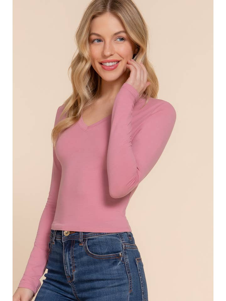 42POPS - Wholesale Knit Top - Women's - ...._ SI-24970 FITTED LONG SLEEVE V-NECK CROP TOP14