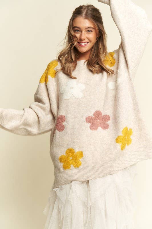 JADE BY JANE - Wholesale Knit Sweater - Women's - OVERSIZED LONG SLEEVE FLORAL GRAPHIC KNIT SWEATER11