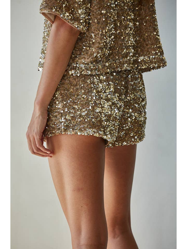 Gold Brown L8660 | Woven Polyester Spandex Sequin Micro Shorts for wholesale on Faire3