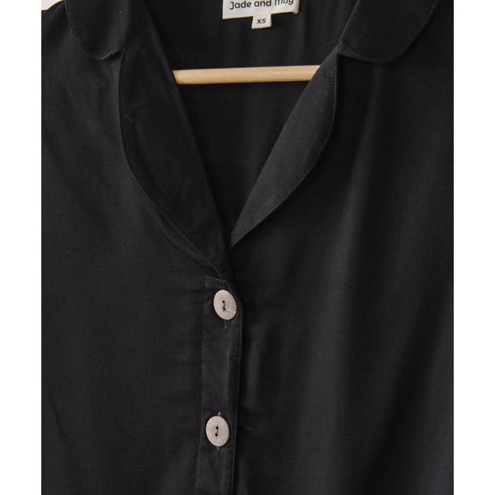 JADE AND MAY - Wholesale Sleepwear Set - Women's - Bamboo Pyjamas - Crop Button Up + Pant Set in Black