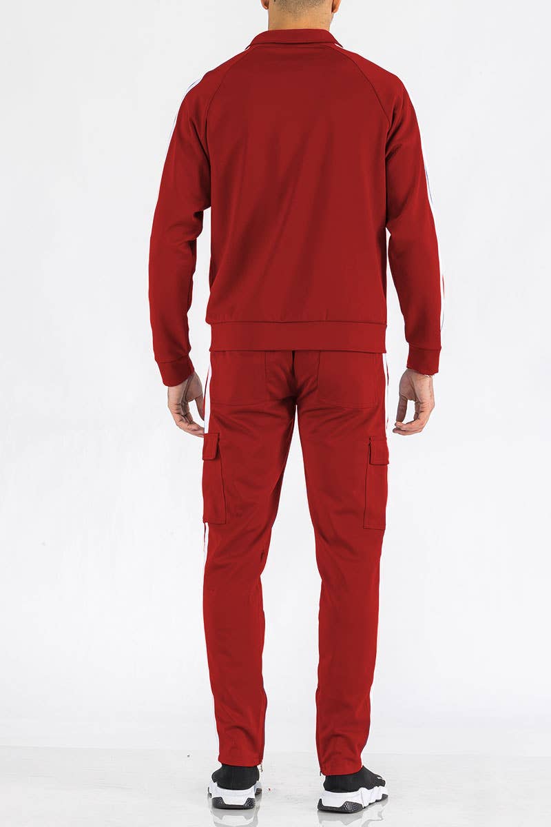 WEIV - Wholesale Tracksuit - Men's - Two Stripe Cargo Pocket Track Suit Set2