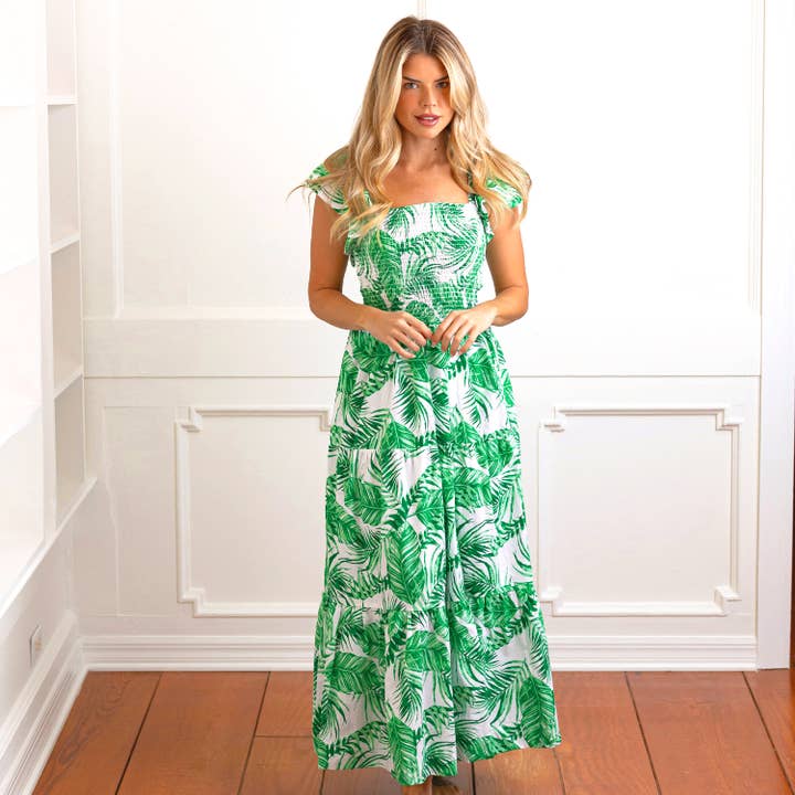 8 Oak Lane - Wholesale Dress - Women's - Botanical Smocked Flutter Sleeve Dress