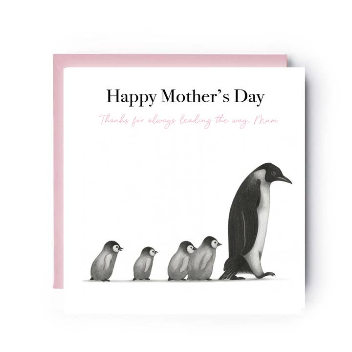 Follow Me Penguins Mother’s Day Greeting Card for wholesale by Libra Fine Arts