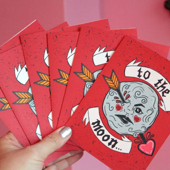 A Trip to the Moon and Back Valentines Card for wholesale by Midge Blitz