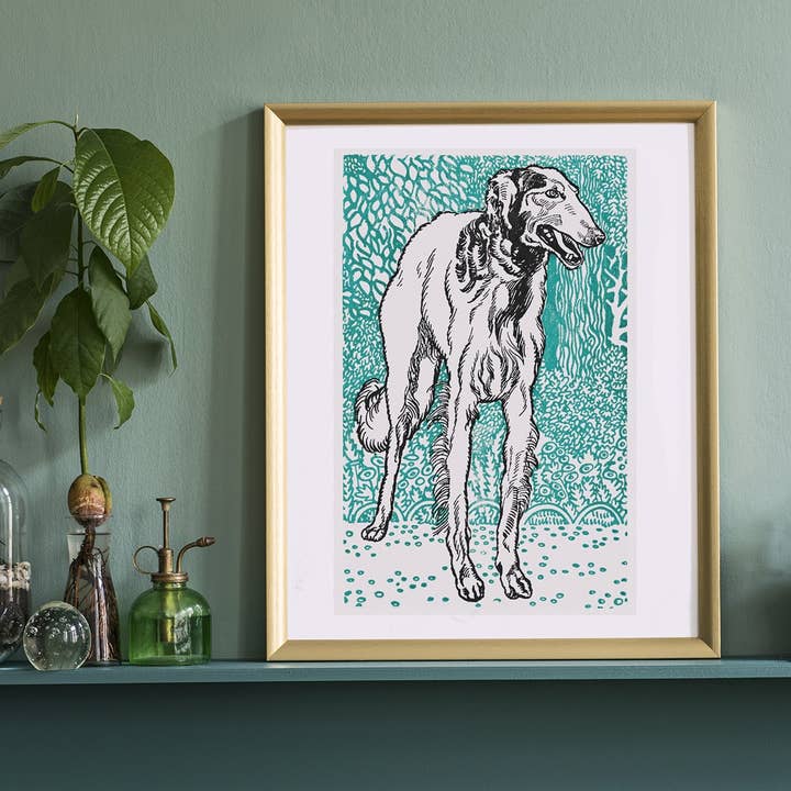 Bagged & Backed Greyhound 2 Art Print for wholesale by Cynefn