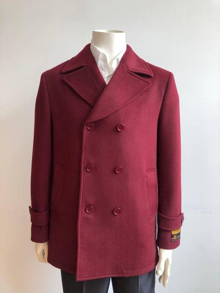 Trench-coat en laine pour homme - Pardessus pour homme de couleur « rouge » pour la vente par Alberto Nardoni
